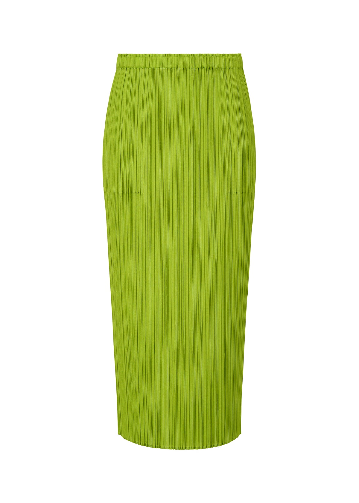 A product shot of the PLEATS PLEASE ISSEY MIYAKE MONTHLY COLORS AUGUST skirt in yellow green (58).
