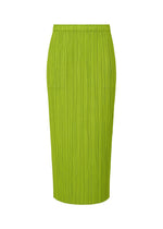 A product shot of the PLEATS PLEASE ISSEY MIYAKE MONTHLY COLORS AUGUST skirt in yellow green (58).