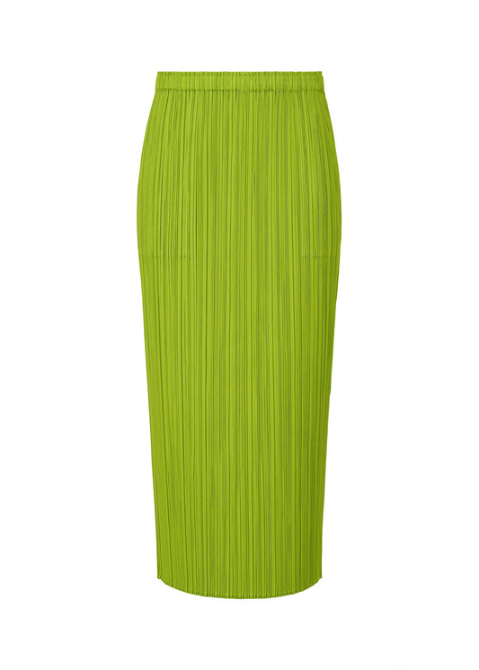 A product shot of the PLEATS PLEASE ISSEY MIYAKE MONTHLY COLORS AUGUST skirt in yellow green (58).