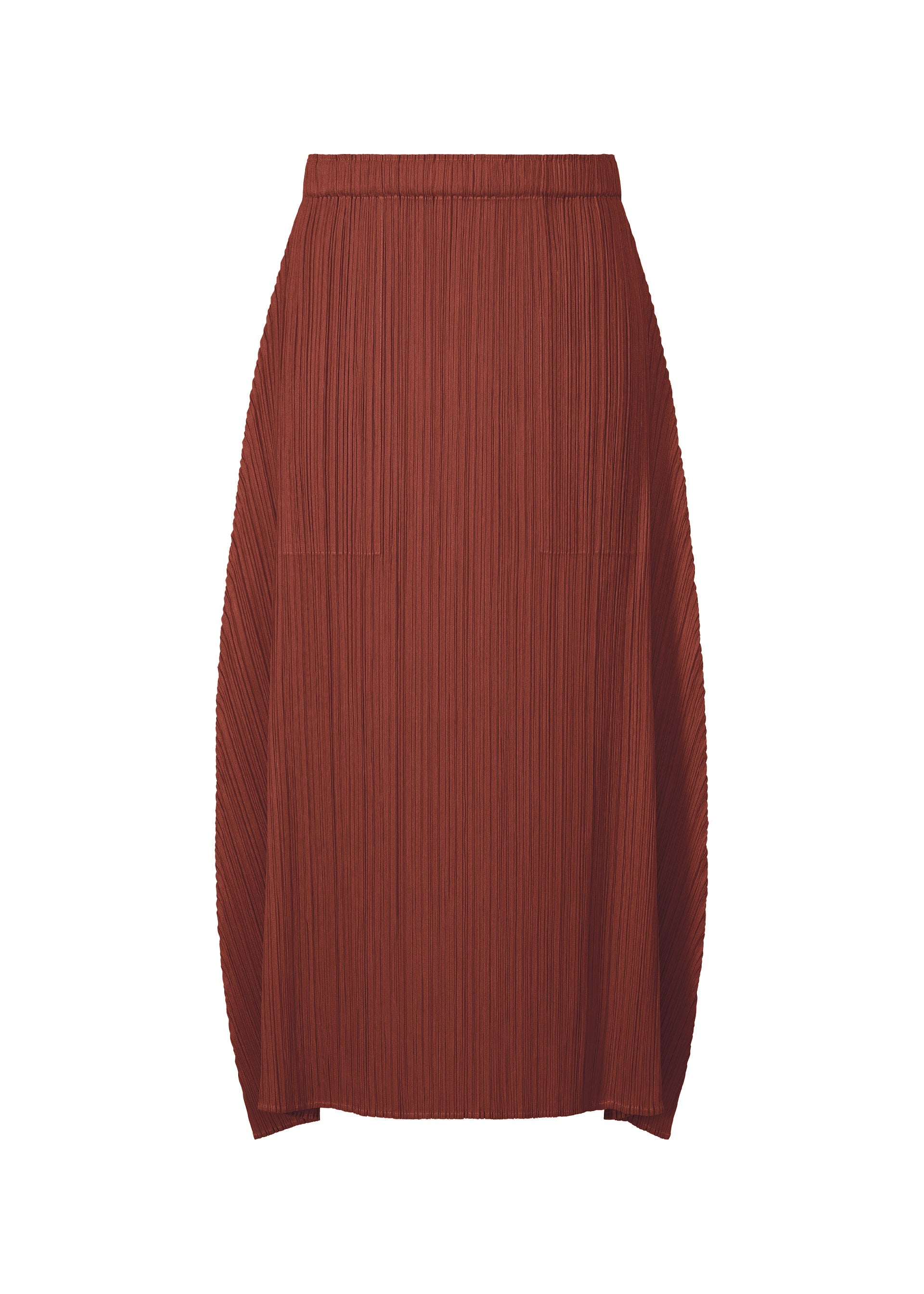 A product shot of the PLEATS PLEASE ISSEY MIYAKE MONTHLY COLORS OCTOBER skirt in brown red (45).