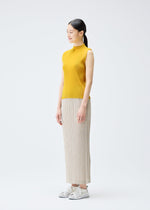 A model wears the PLEATS PLEASE ISSEY MIYAKE THICKER BOTTOMS 1 skirt.