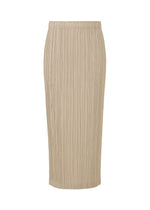 A product shot of the PLEATS PLEASE ISSEY MIYAKE THICKER BOTTOMS 1 skirt in greige.