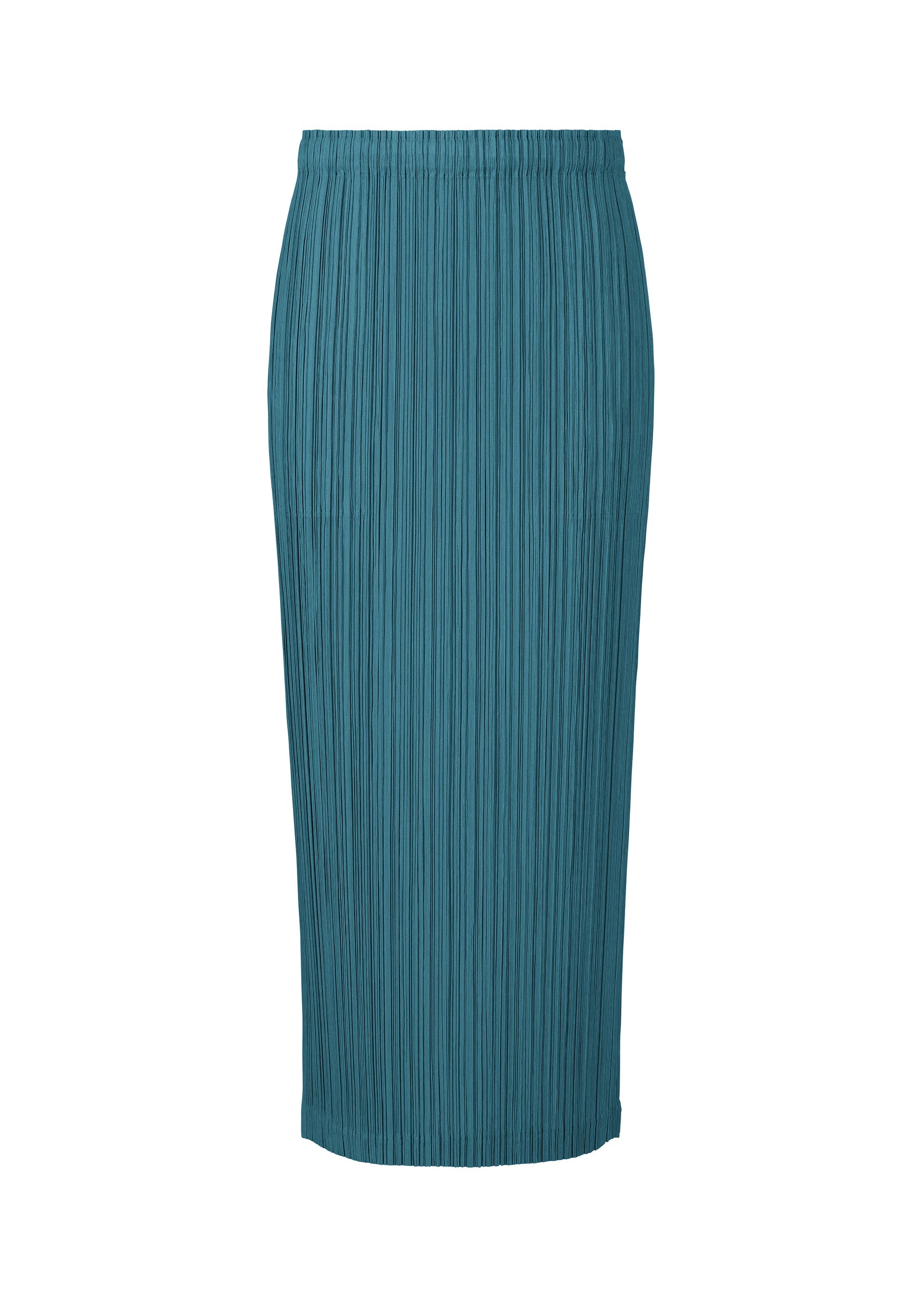 A product shot of the PLEATS PLEASE ISSEY MIYAKE THICKER BOTTOMS 1 skirt in peacock blue.