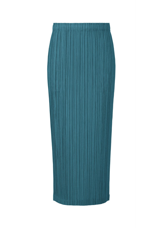 A product shot of the PLEATS PLEASE ISSEY MIYAKE THICKER BOTTOMS 1 skirt in peacock blue.