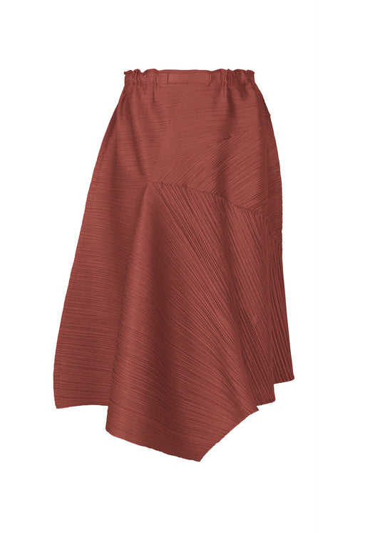 A product shot of the PLEATS PLEASE ISSEY MIYAKE SPIN skirt in brown red (45).