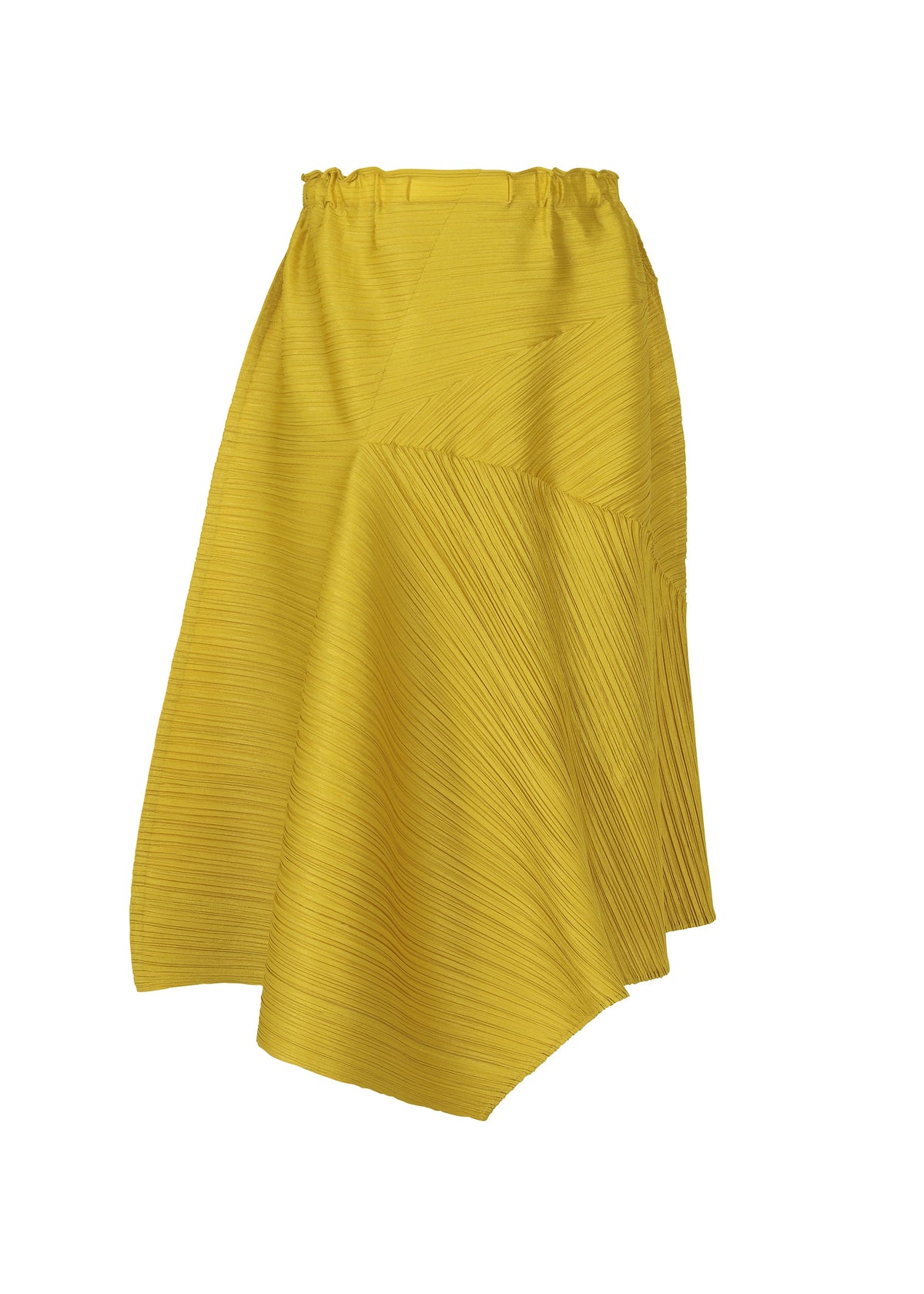 A product shot of the PLEATS PLEASE ISSEY MIYAKE SPIN skirt in mustard (59).