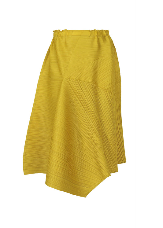 A product shot of the PLEATS PLEASE ISSEY MIYAKE SPIN skirt in mustard (59).
