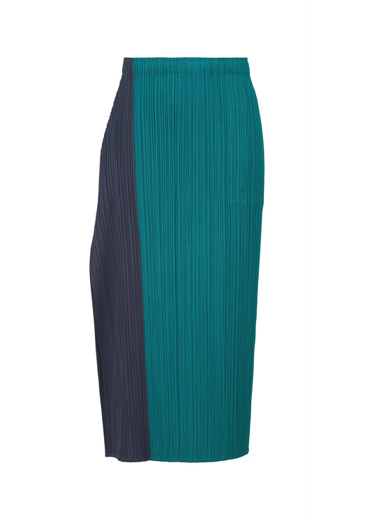 A product shot of the PLEATS PLEASE ISSEY MIYAKE POINTE skirt in peacock blue.