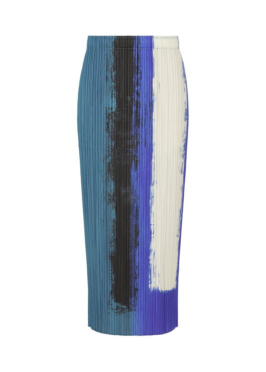 A product shot of the PLEATS PLEASE ISSEY MIYAKE JUMP skirt in blue.