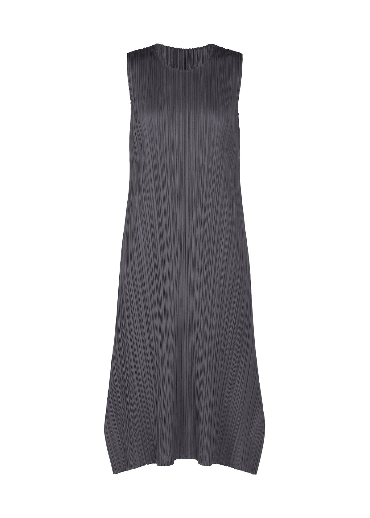 A product shot of the PLEATS PLEASE ISSEY MIYAKE MONTHLY COLORS JULY dress in dark grey.