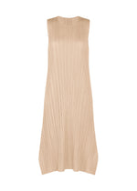 A product shot of the PLEATS PLEASE ISSEY MIYAKE MONTHLY COLORS JULY dress in light beige.