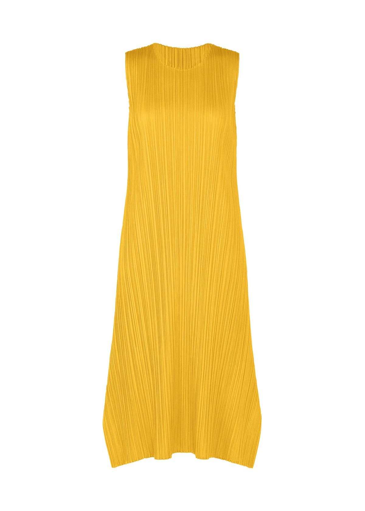 A product shot of the PLEATS PLEASE ISSEY MIYAKE MONTHLY COLORS JULY dress in yellow.
