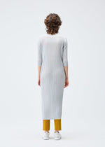 A model wears the PLEATS PLEASE ISSEY MIYAKE MONTHLY COLORS SEPTEMBER dress.