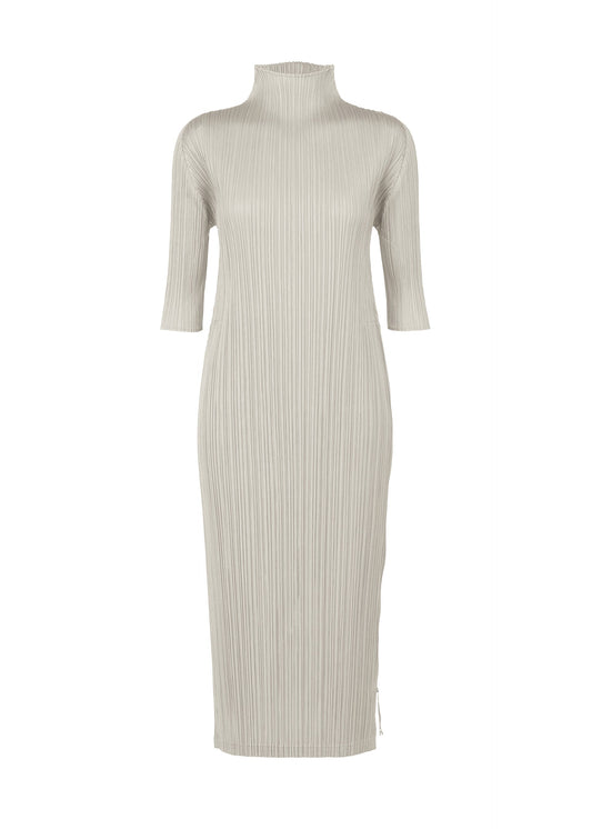 A product shot of the PLEATS PLEASE ISSEY MIYAKE MONTHLY COLORS SEPTEMBER dress in light grey (10).