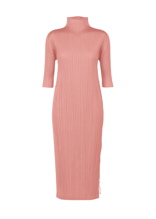 A product shot of the PLEATS PLEASE ISSEY MIYAKE MONTHLY COLORS SEPTEMBER dress in rose pink (28).