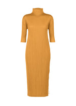 A product shot of the PLEATS PLEASE ISSEY MIYAKE MONTHLY COLORS SEPTEMBER dress in ochre (56).