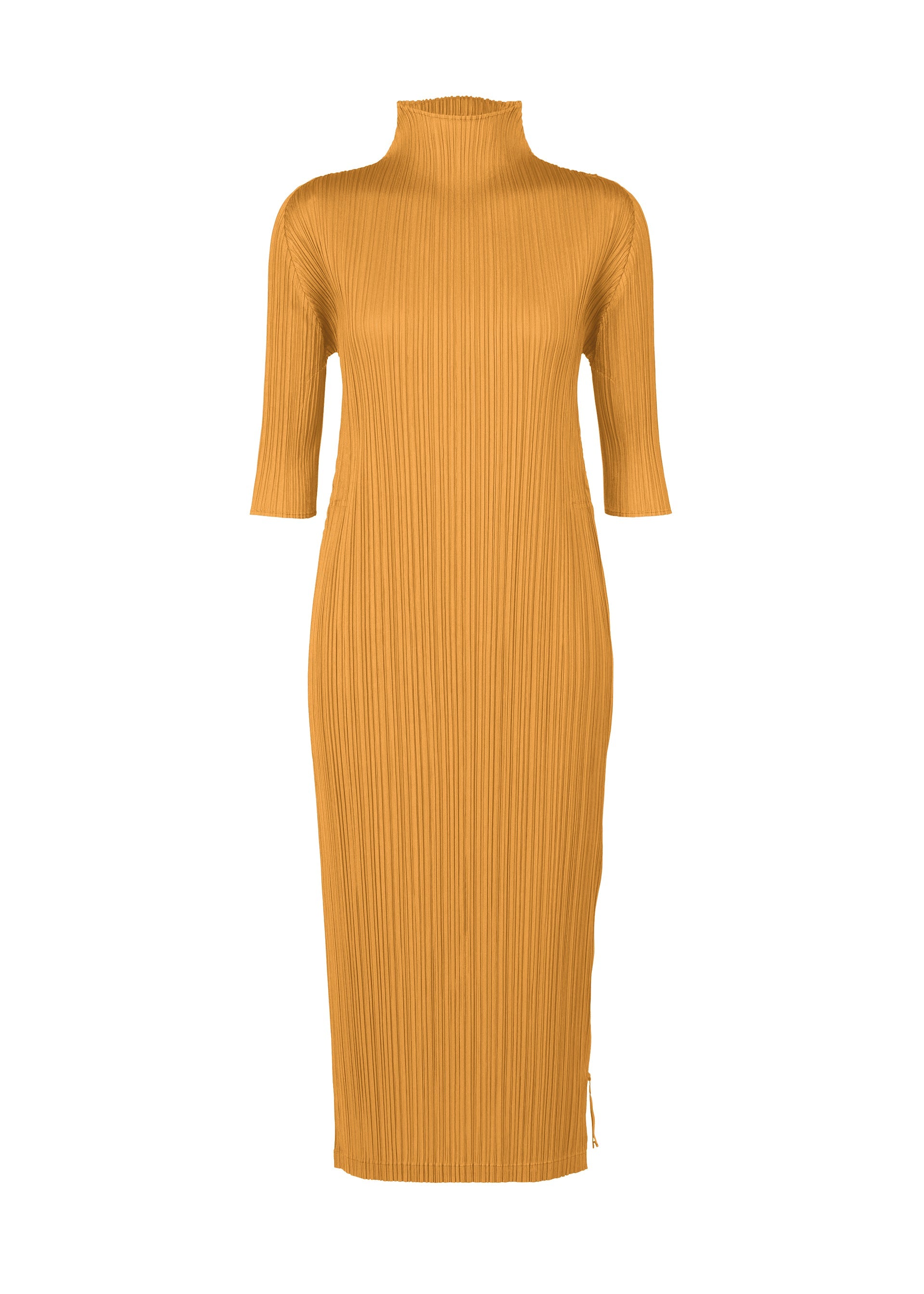 A product shot of the PLEATS PLEASE ISSEY MIYAKE MONTHLY COLORS SEPTEMBER dress in ochre (56).