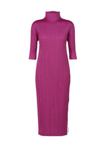 A product shot of the PLEATS PLEASE ISSEY MIYAKE MONTHLY COLORS SEPTEMBER dress in magenta (85).