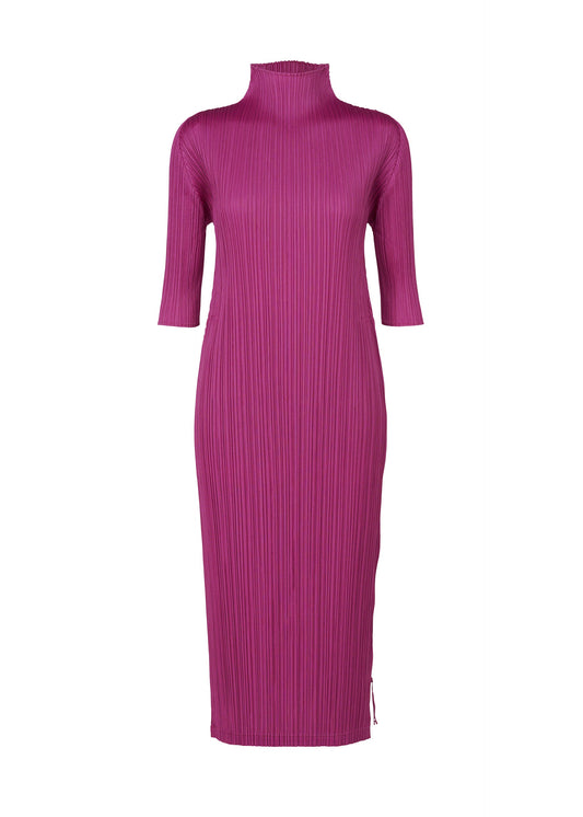 A product shot of the PLEATS PLEASE ISSEY MIYAKE MONTHLY COLORS SEPTEMBER dress in magenta (85).