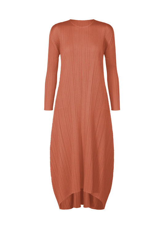 A product shot of the PLEATS PLEASE ISSEY MIYAKE MONTHLY COLORS OCTOBER dress in coral pink (29).