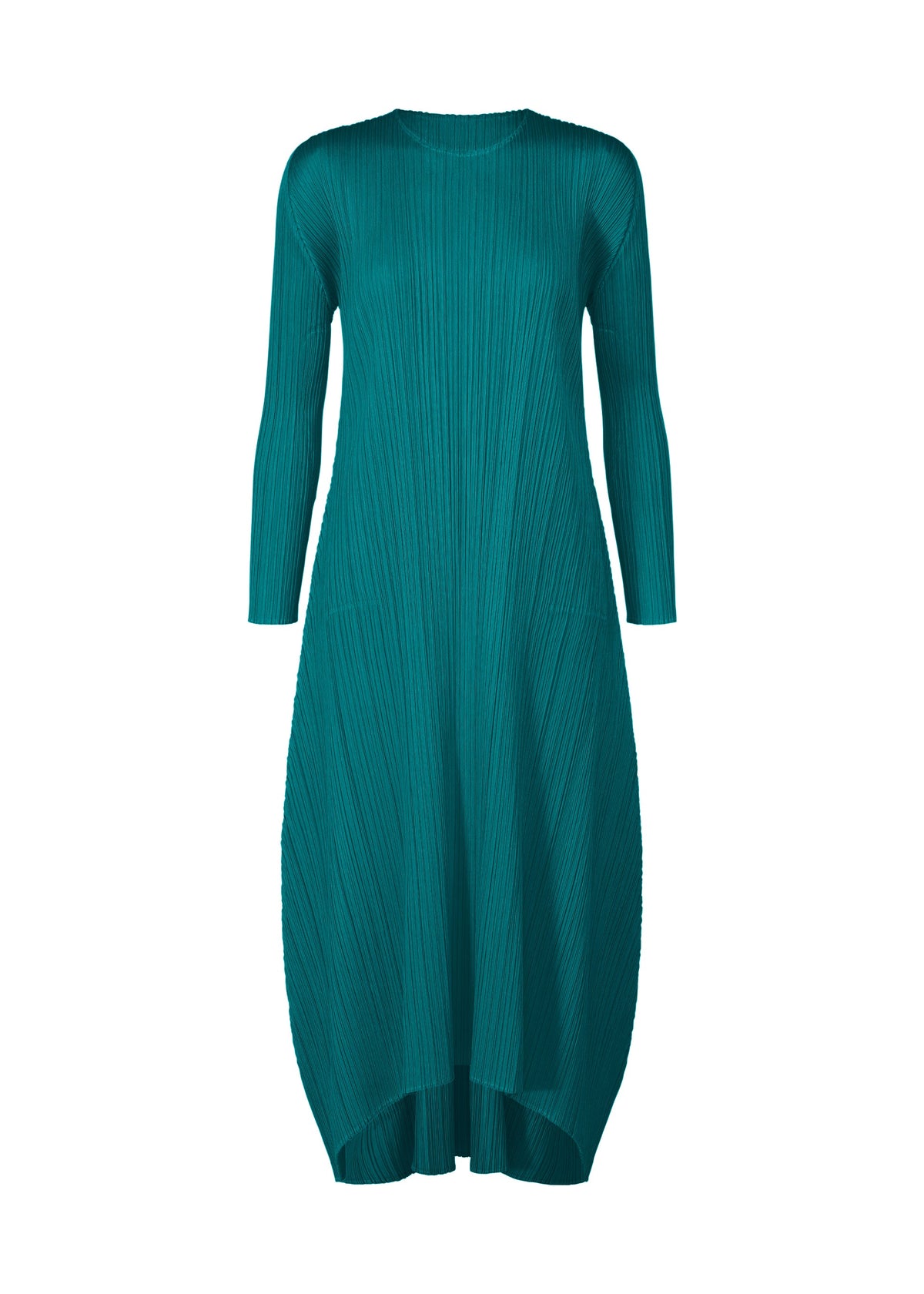 A product shot of the PLEATS PLEASE ISSEY MIYAKE MONTHLY COLORS OCTOBER dress in turquoise green (61).