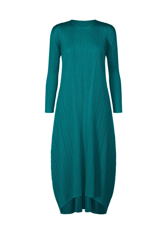 A product shot of the PLEATS PLEASE ISSEY MIYAKE MONTHLY COLORS OCTOBER dress in turquoise green (61).