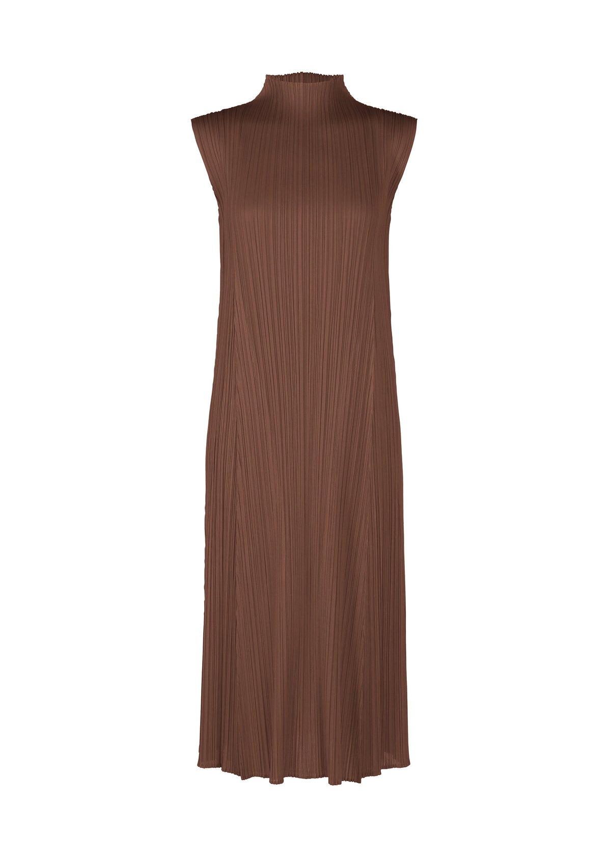 A product shot of the PLEATS PLEASE ISSEY MIYAKE MONTHLY COLORS NOVEMBER dress in brown (44).