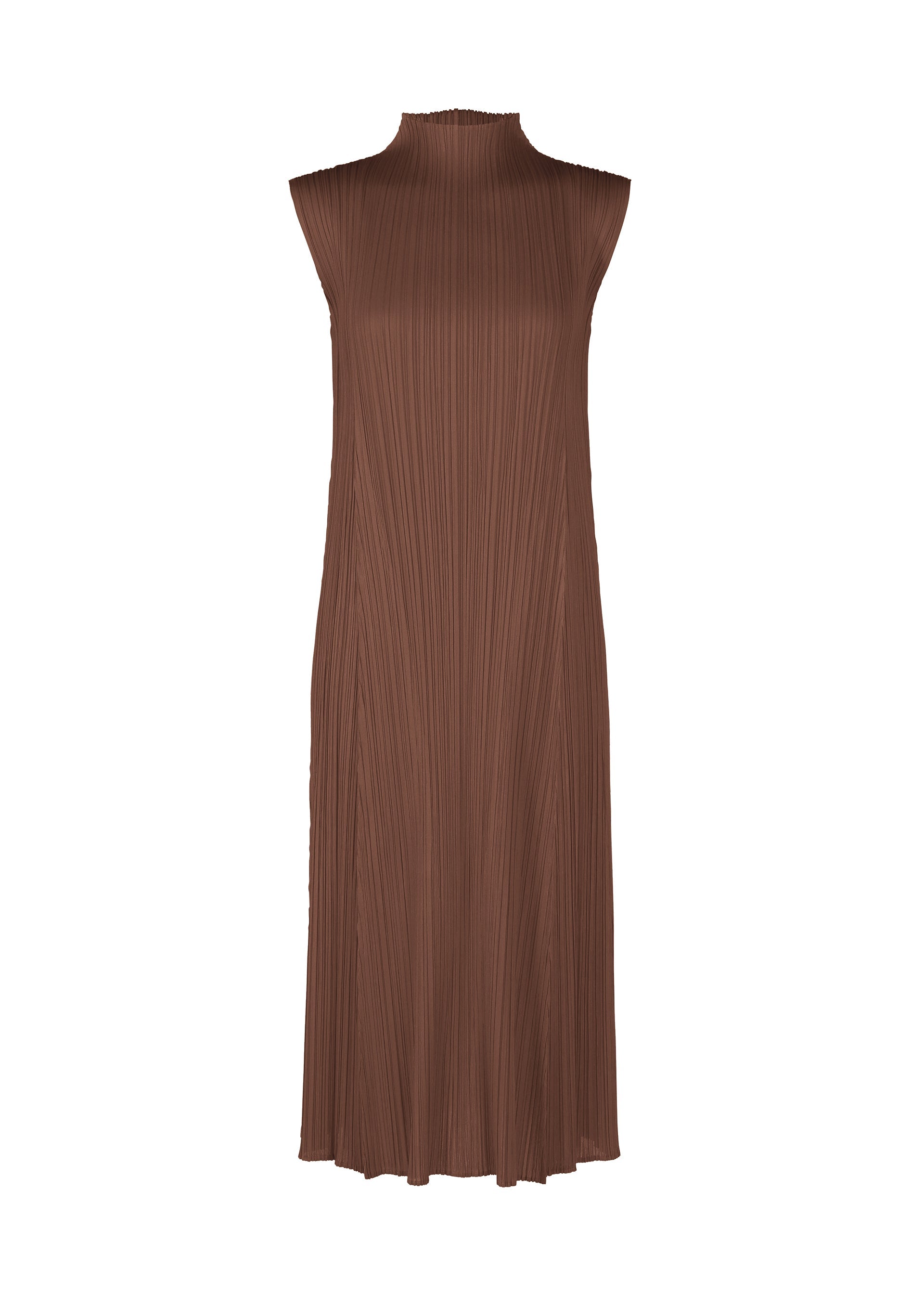 A product shot of the PLEATS PLEASE ISSEY MIYAKE MONTHLY COLORS NOVEMBER dress in brown (44).