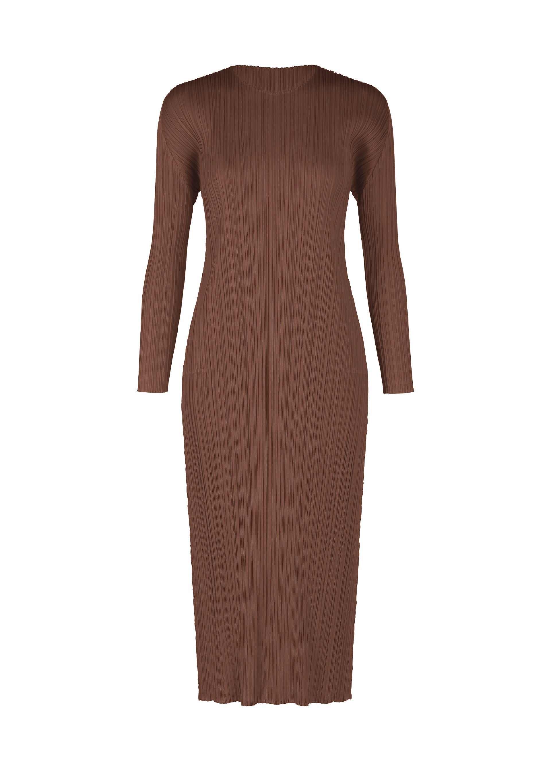 A product shot of the PLEATS PLEASE ISSEY MIYAKE MONTHLY COLORS NOVEMBER dress in brown (44).