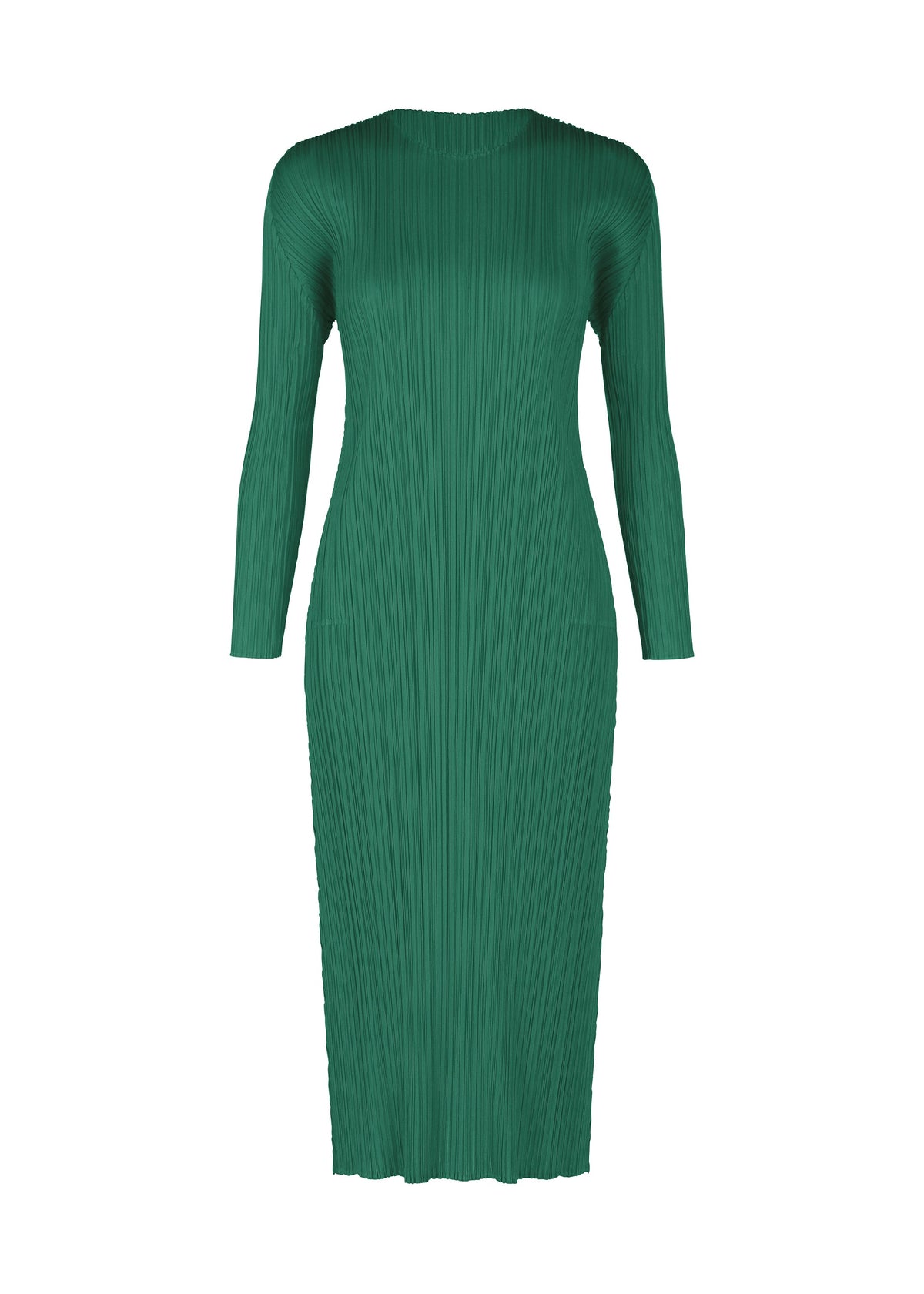 A product shot of the PLEATS PLEASE ISSEY MIYAKE MONTHLY COLORS NOVEMBER dress in green (62).