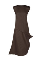 A product shot of the PLEATS PLEASE ISSEY MIYAKE LEAP dress in dark brown.