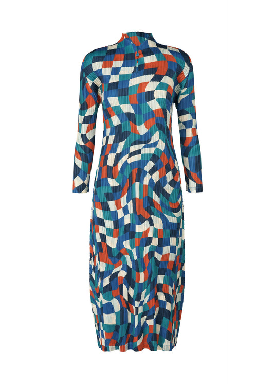 A product shot of the PLEATS PLEASE ISSEY MIYAKE DANCING SQUARE dress in blue (72).
