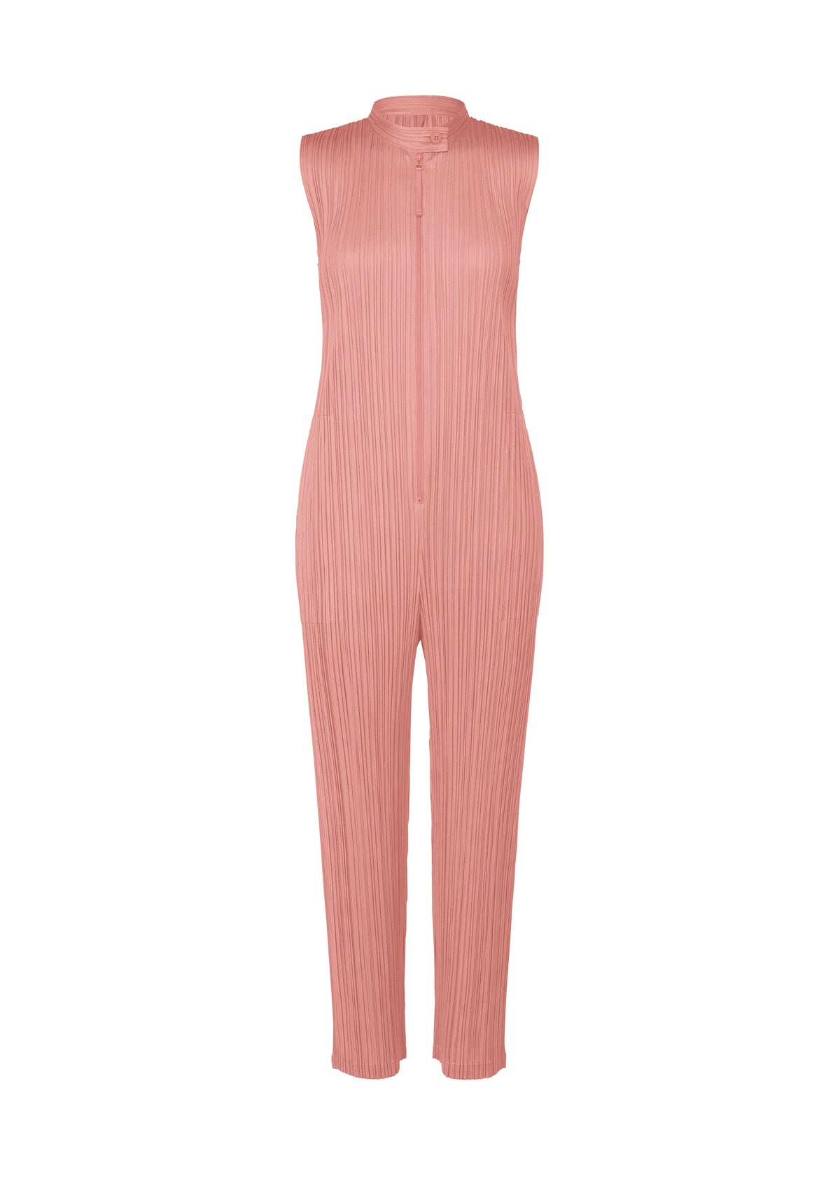 A product shot of the PLEATS PLEASE ISSEY MIYAKE MONTHLY COLORS SEPTEMBER jumpsuit in rose pink (28).