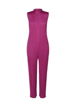 A product shot of the PLEATS PLEASE ISSEY MIYAKE MONTHLY COLORS SEPTEMBER jumpsuit in magenta (85).