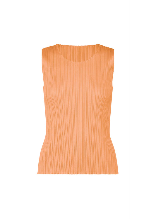 A product shot of the PLEATS PLEASE ISSEY MIYAKE MONTHLY COLORS AUGUST top in coral orange (31).