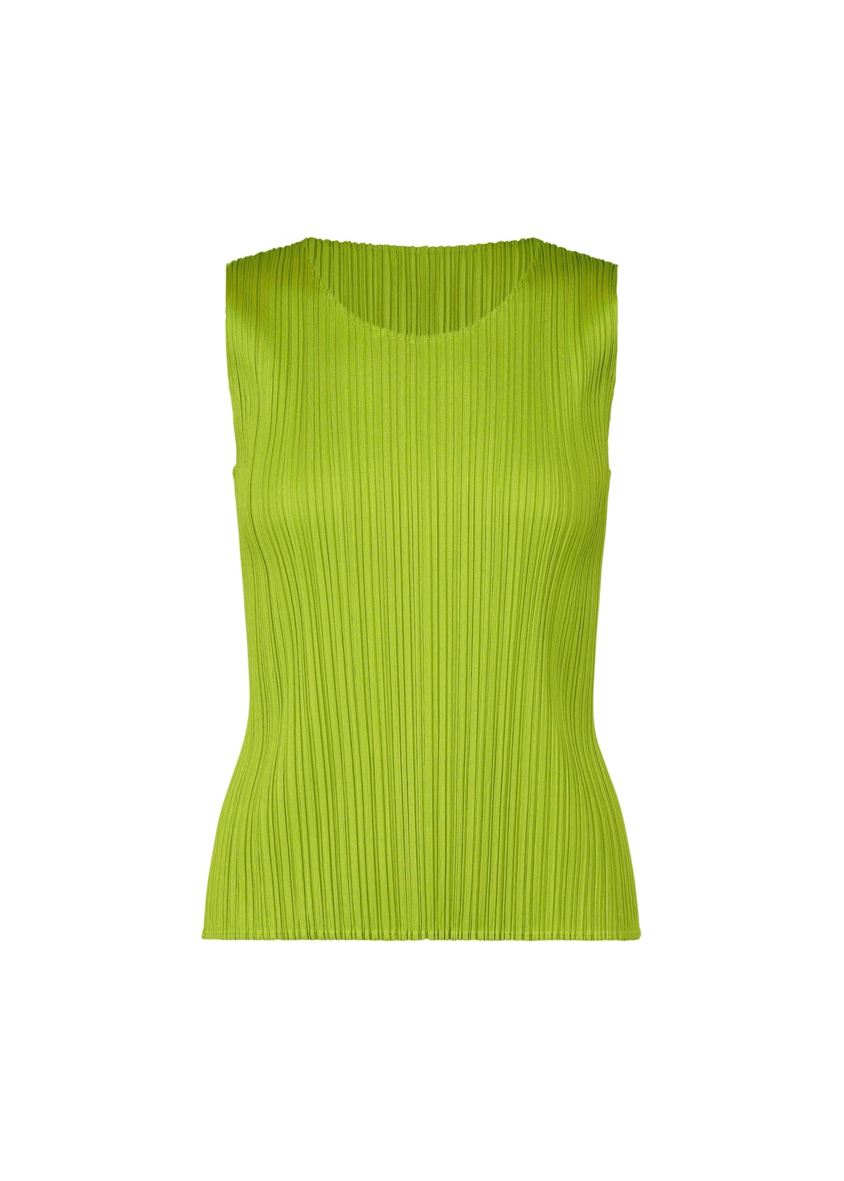 A product shot of the PLEATS PLEASE ISSEY MIYAKE MONTHLY COLORS AUGUST top in yellow green (58).