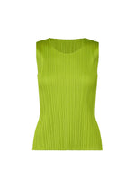 A product shot of the PLEATS PLEASE ISSEY MIYAKE MONTHLY COLORS AUGUST top in yellow green (58).