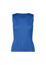 A product shot of the PLEATS PLEASE ISSEY MIYAKE MONTHLY COLORS AUGUST top in blue (72).