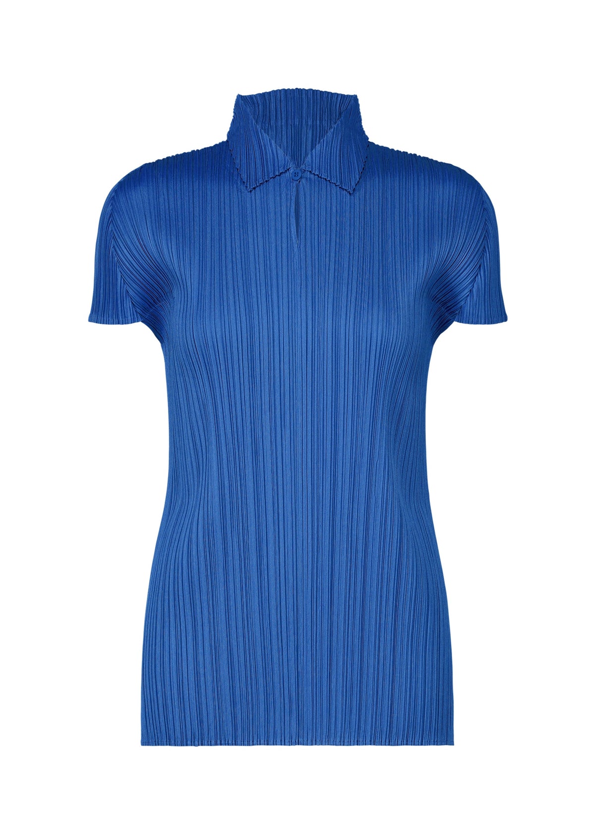 A product shot of the PLEATS PLEASE ISSEY MIYAKE MONTHLY COLORS AUGUST top in blue (72).