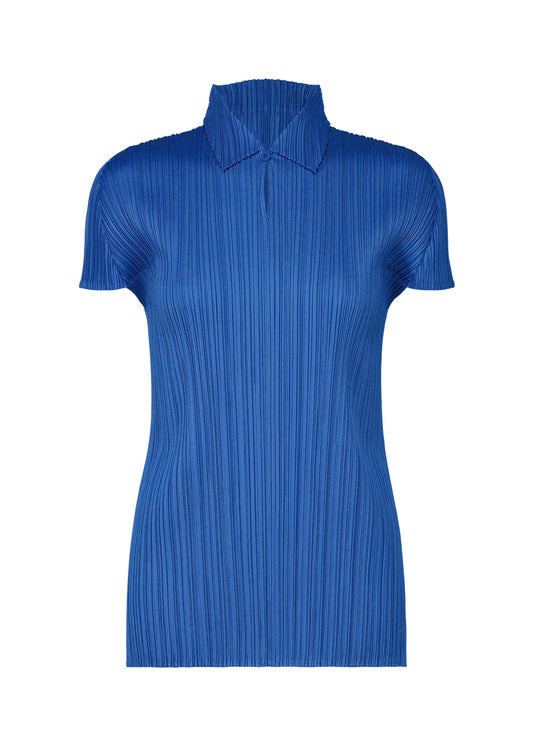 A product shot of the PLEATS PLEASE ISSEY MIYAKE MONTHLY COLORS AUGUST top in blue (72).