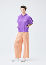 A model wears the PLEATS PLEASE ISSEY MIYAKE MONTHLY COLORS AUGUST top.