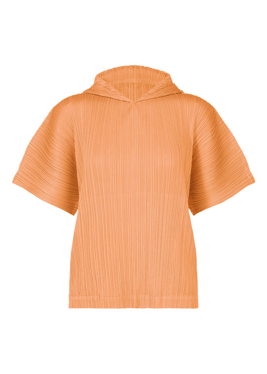 A product shot of the PLEATS PLEASE ISSEY MIYAKE MONTHLY COLORS AUGUST top in coral orange (31).