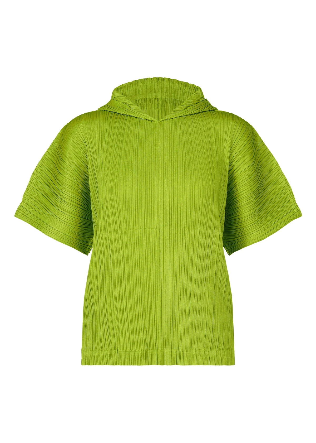 A product shot of the PLEATS PLEASE ISSEY MIYAKE MONTHLY COLORS AUGUST top in yellow green (58).