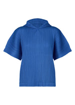 A product shot of the PLEATS PLEASE ISSEY MIYAKE MONTHLY COLORS AUGUST top in blue (72).