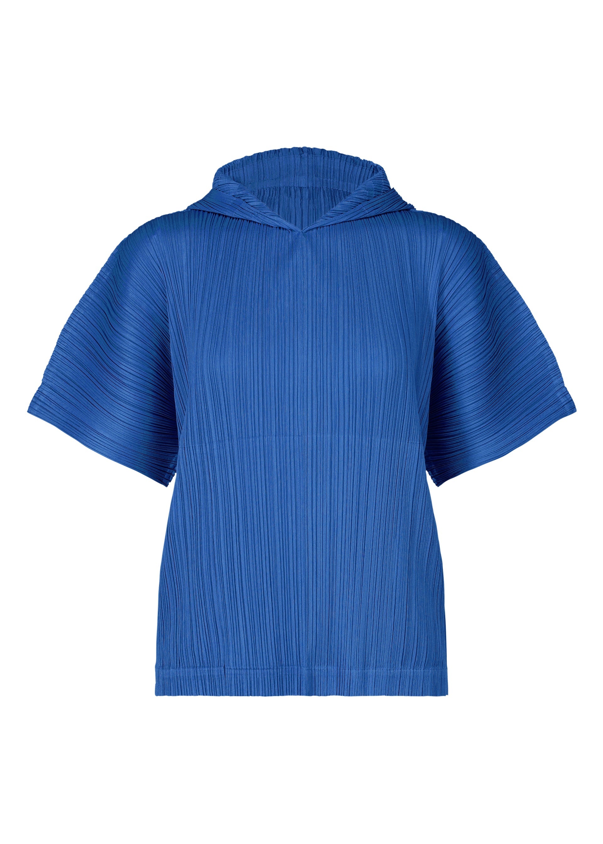 A product shot of the PLEATS PLEASE ISSEY MIYAKE MONTHLY COLORS AUGUST top in blue (72).