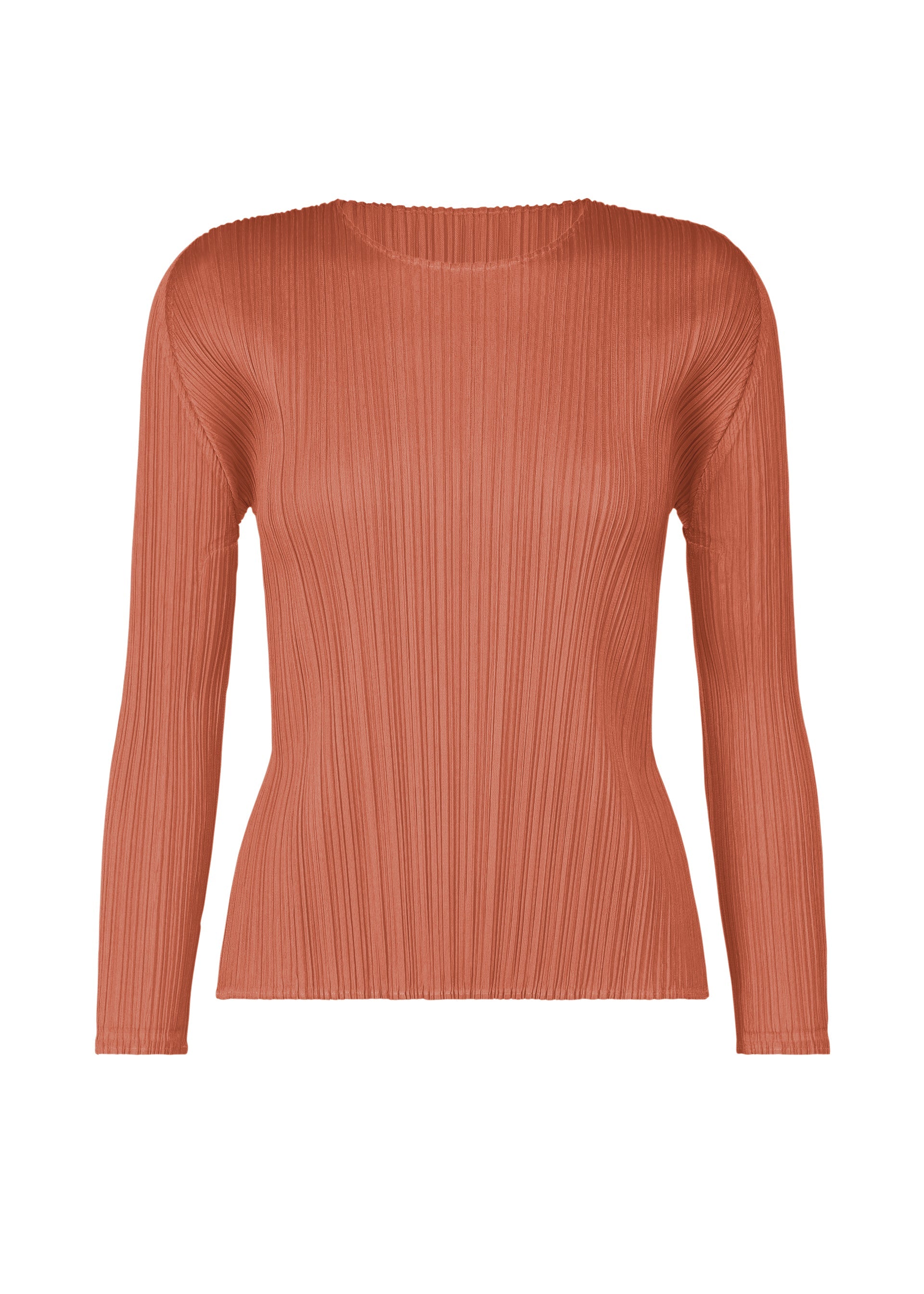 A product shot of the PLEATS PLEASE ISSEY MIYAKE MONTHLY COLORS OCTOBER top in coral pink (29).