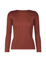 A product shot of the PLEATS PLEASE ISSEY MIYAKE MONTHLY COLORS OCTOBER top in brown red (45).