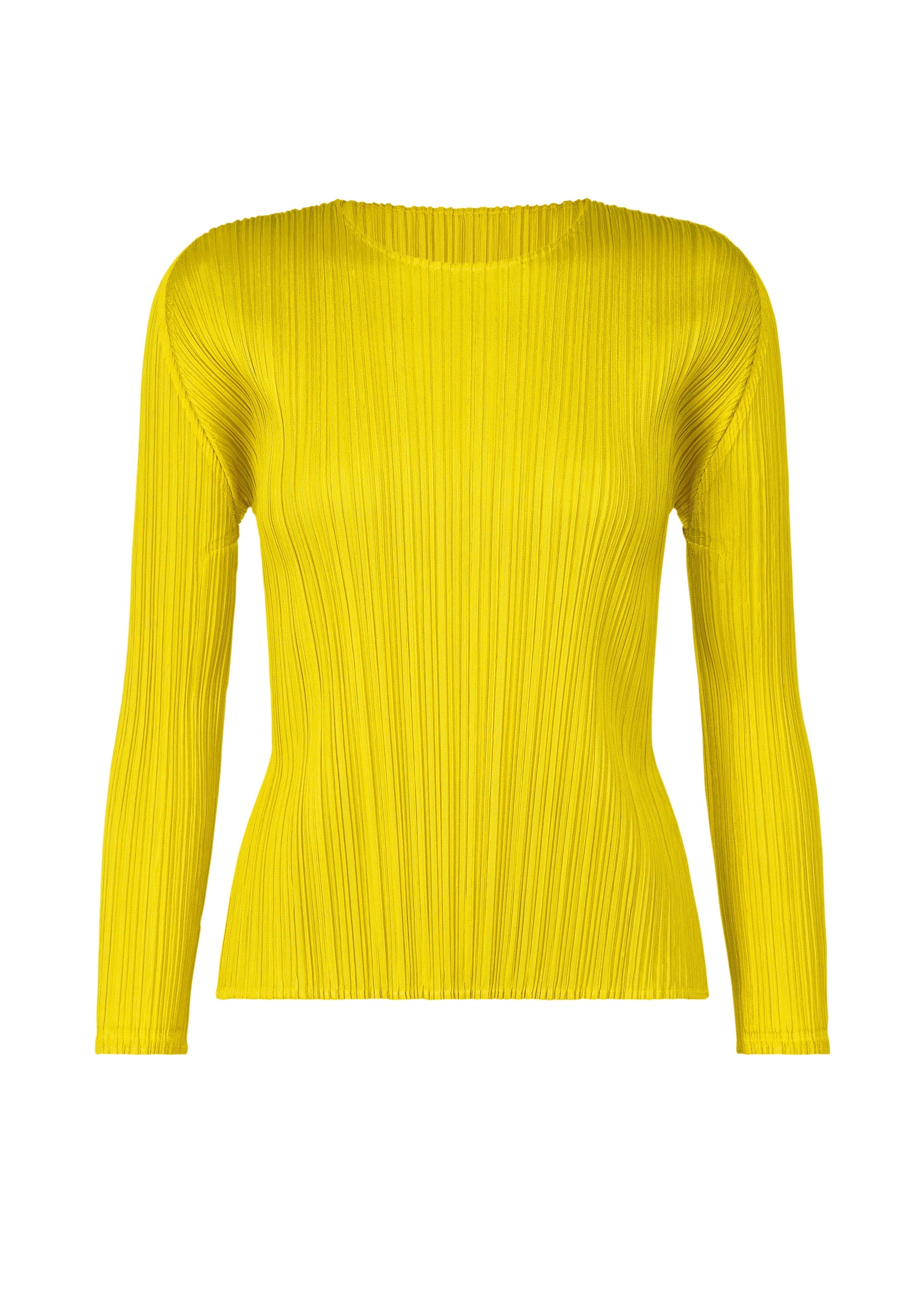 A product shot of the PLEATS PLEASE ISSEY MIYAKE MONTHLY COLORS OCTOBER top in canary yellow (51).