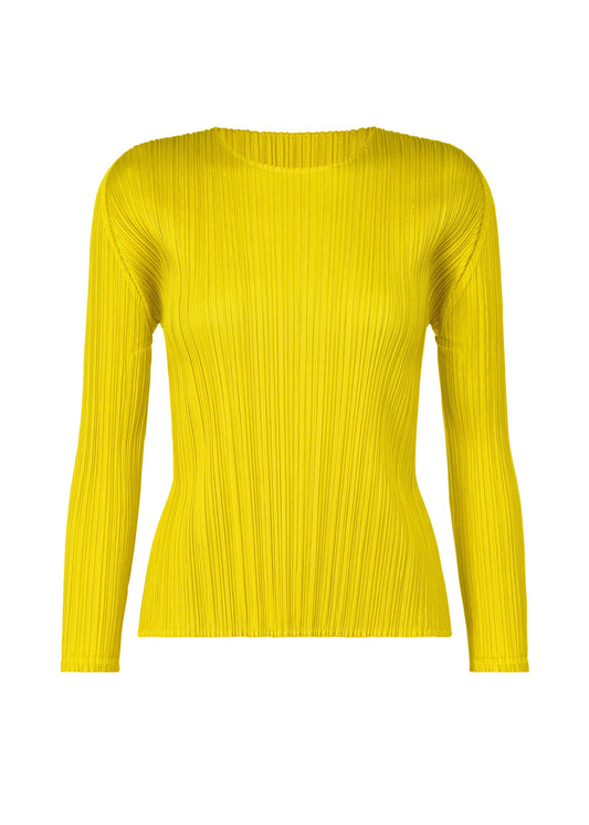 A product shot of the PLEATS PLEASE ISSEY MIYAKE MONTHLY COLORS OCTOBER top in canary yellow (51).