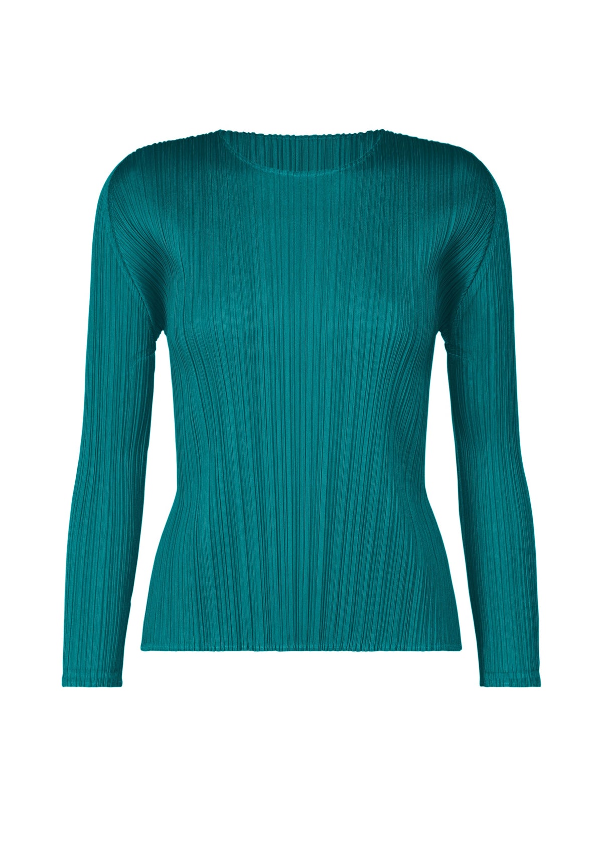 A product shot of the PLEATS PLEASE ISSEY MIYAKE MONTHLY COLORS OCTOBER top in turquoise green (61).